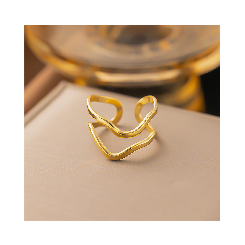 18K Gold Plated Open Ring – Minimalist Irregular Geometric Stainless Metal Jewellery for Girls