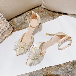 New Ladies’s Summer season Pointed Sandals: Crystal Bow Excessive Heels for Weddings and Banquets, Two Put on Types in White