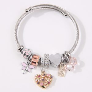 Stylish Stainless Metal Love Flower Crystal Bead Allure Bracelet for Ladies – Luxurious Jewellery